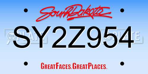 SY2Z954 South Dakota License Plate