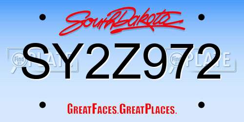 SY2Z972 South Dakota License Plate