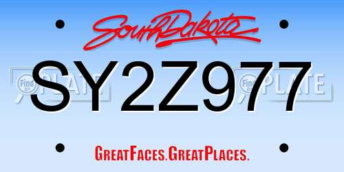 SY2Z977 South Dakota License Plate