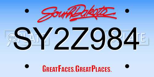 SY2Z984 South Dakota License Plate