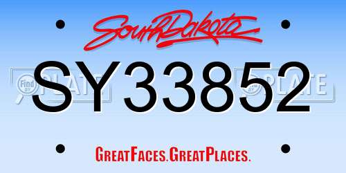 SY33852 South Dakota License Plate