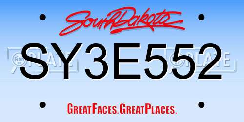 SY3E552 South Dakota License Plate