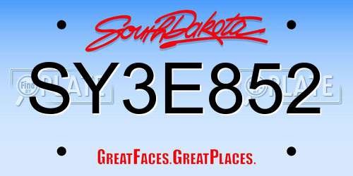 SY3E852 South Dakota License Plate