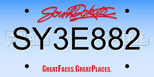 SY3E882 South Dakota License Plate
