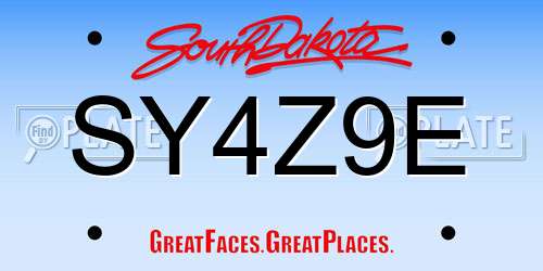 SY4Z9E South Dakota License Plate