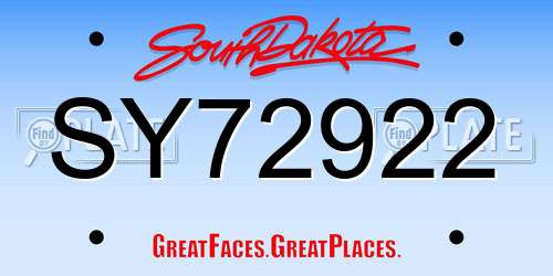 SY72922 South Dakota License Plate