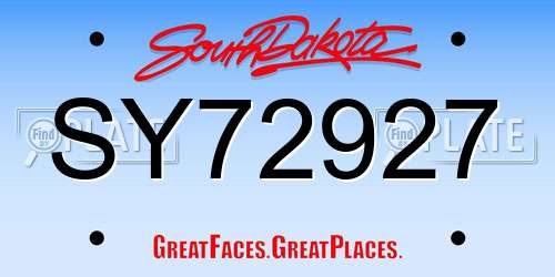 SY72927 South Dakota License Plate