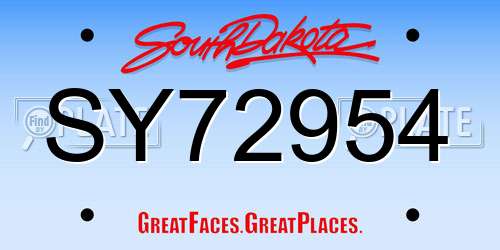 SY72954 South Dakota License Plate