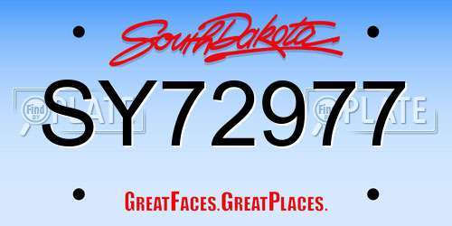 SY72977 South Dakota License Plate