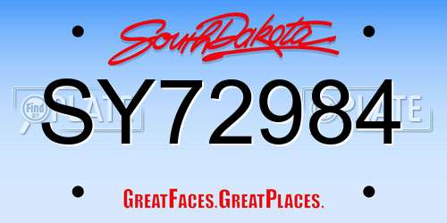 SY72984 South Dakota License Plate