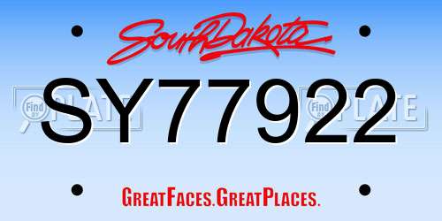 SY77922 South Dakota License Plate