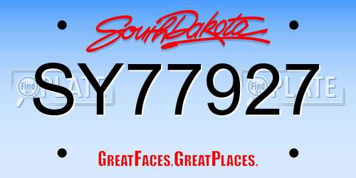 SY77927 South Dakota License Plate