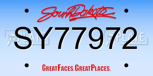 SY77972 South Dakota License Plate