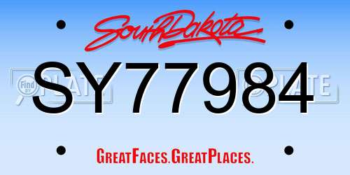 SY77984 South Dakota License Plate