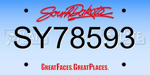 SY78593 South Dakota License Plate