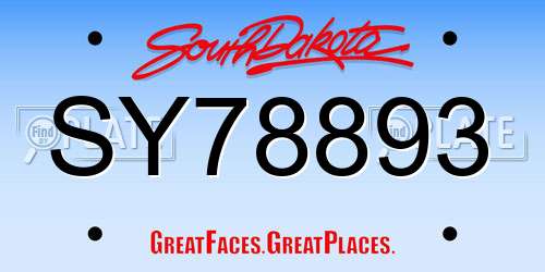 SY78893 South Dakota License Plate