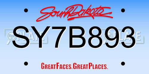 SY7B893 South Dakota License Plate