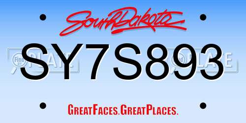 SY7S893 South Dakota License Plate