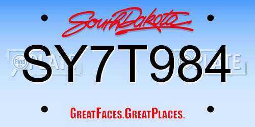 SY7T984 South Dakota License Plate