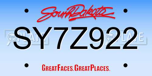 SY7Z922 South Dakota License Plate