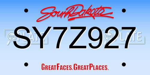 SY7Z927 South Dakota License Plate