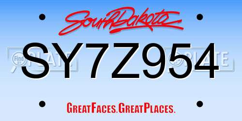 SY7Z954 South Dakota License Plate
