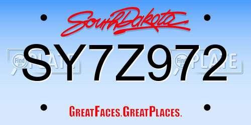 SY7Z972 South Dakota License Plate