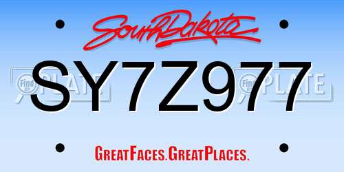 SY7Z977 South Dakota License Plate