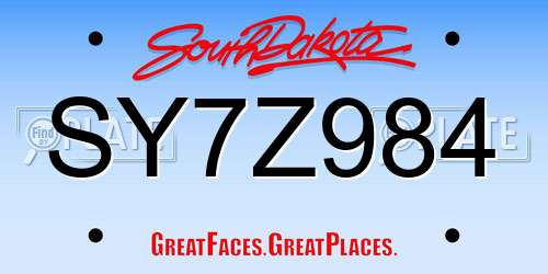 SY7Z984 South Dakota License Plate
