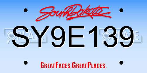 SY9E139 South Dakota License Plate