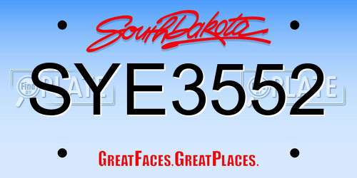SYE3552 South Dakota License Plate