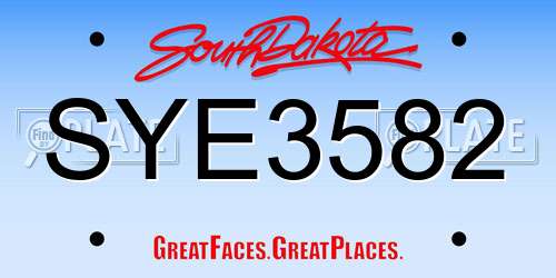 SYE3582 South Dakota License Plate