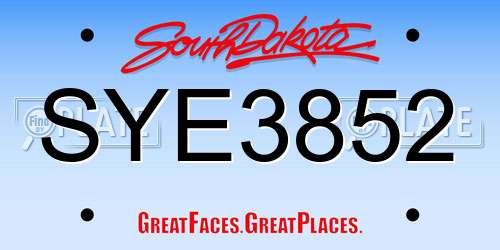 SYE3852 South Dakota License Plate