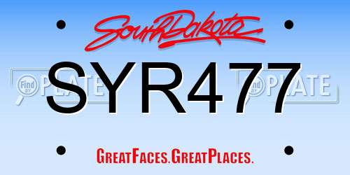SYR477 South Dakota License Plate