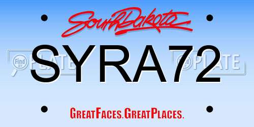 SYRA72 South Dakota License Plate