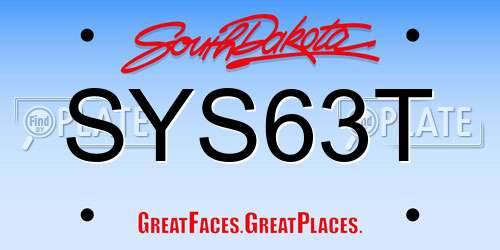 SYS63T South Dakota License Plate