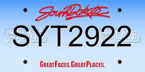 SYT2922 South Dakota License Plate