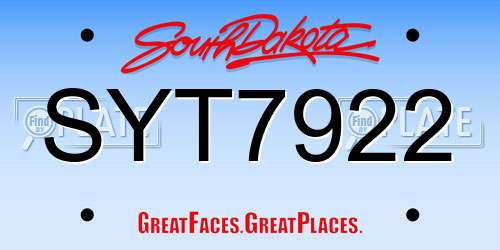 SYT7922 South Dakota License Plate