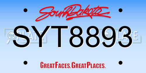 SYT8893 South Dakota License Plate