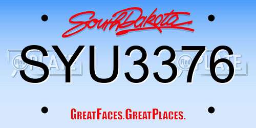 SYU3376 South Dakota License Plate
