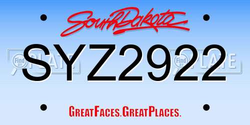 SYZ2922 South Dakota License Plate