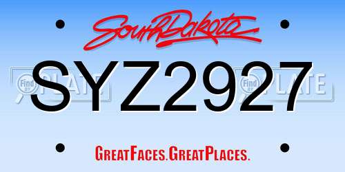 SYZ2927 South Dakota License Plate