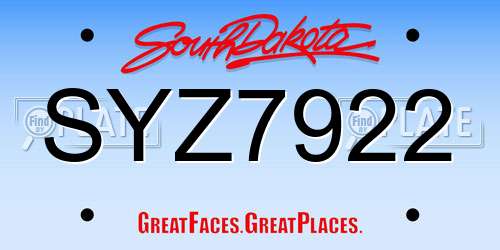 SYZ7922 South Dakota License Plate