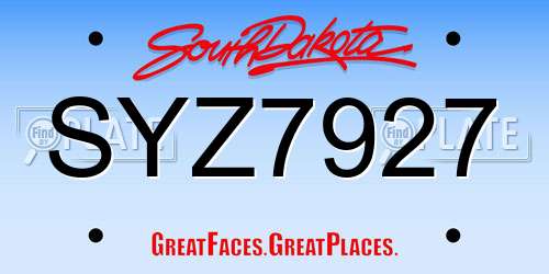 SYZ7927 South Dakota License Plate