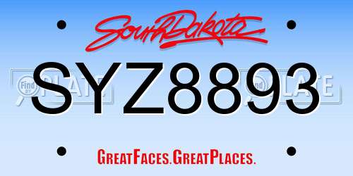 SYZ8893 South Dakota License Plate