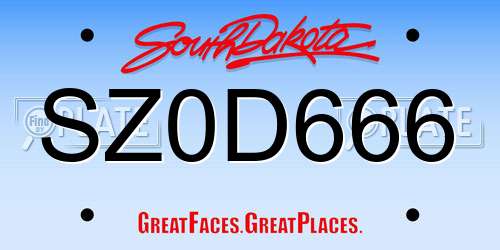 SZ0D666 South Dakota License Plate