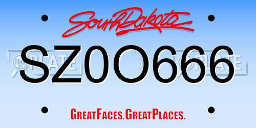 SZ0O666 South Dakota License Plate