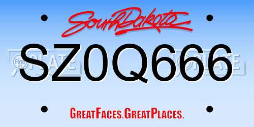 SZ0Q666 South Dakota License Plate