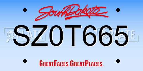 SZ0T665 South Dakota License Plate