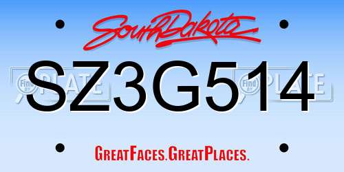 SZ3G514 South Dakota License Plate